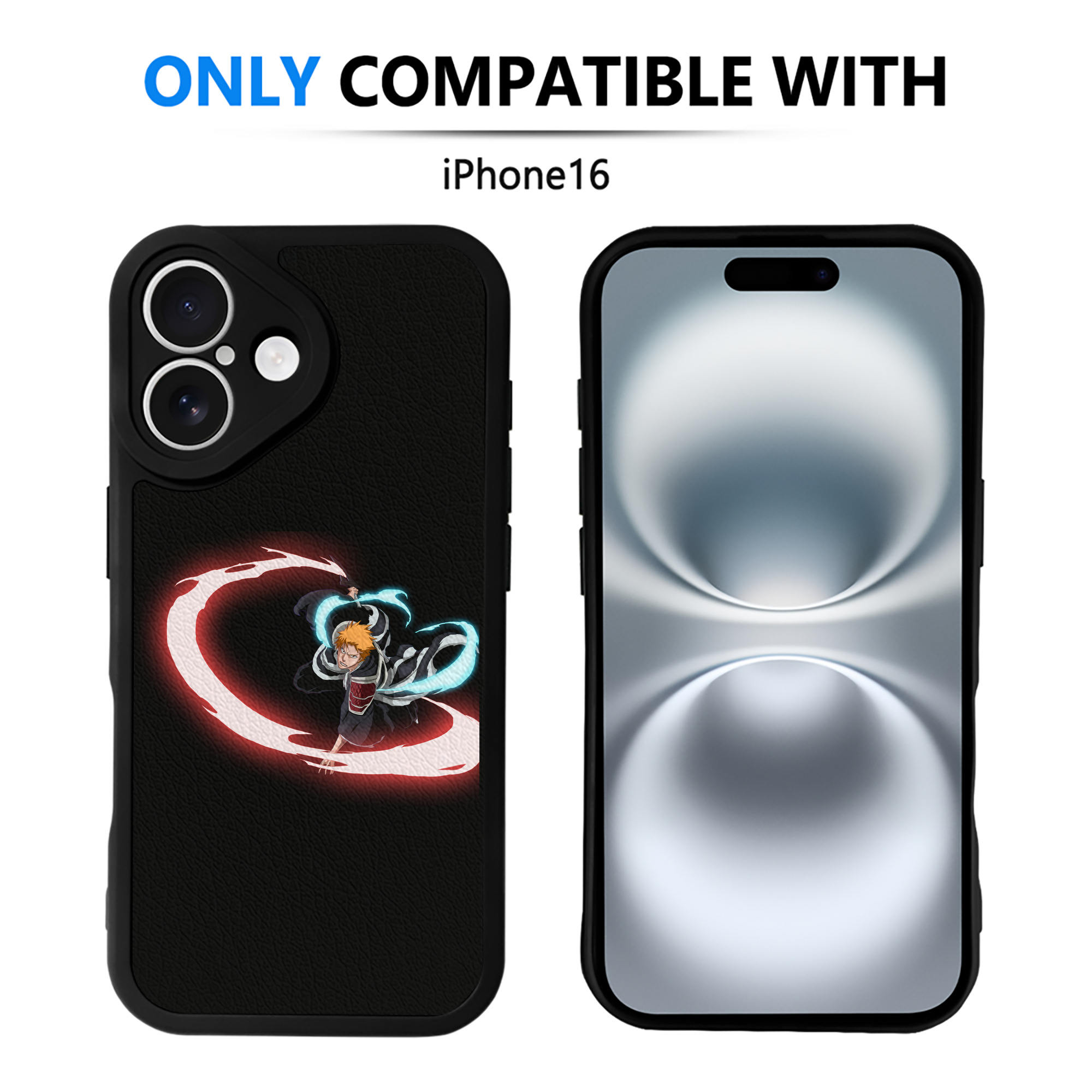 ブリーチ 黒崎一護（くろさき いちご）BLEACH Kurosaki Ichigo 【iPhone 16シリーズ対応】シリコンスマホケース（レザー調） 材質：シリコン